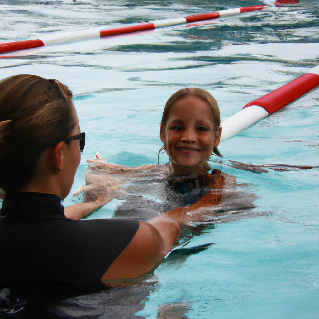 Person teaching swim lessons, smiling